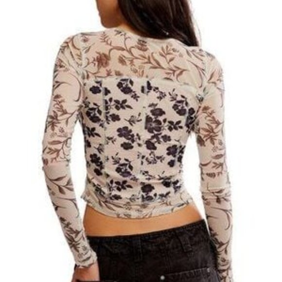 Free People Betty’s Garden Top in Neutral Combo 1S8 - Picture 3 of 6